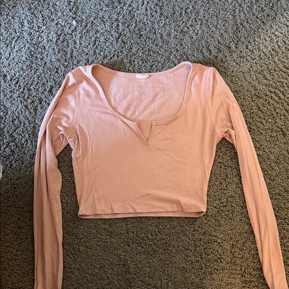 Garage Blush Ribbed Long Sleeve Crop Top